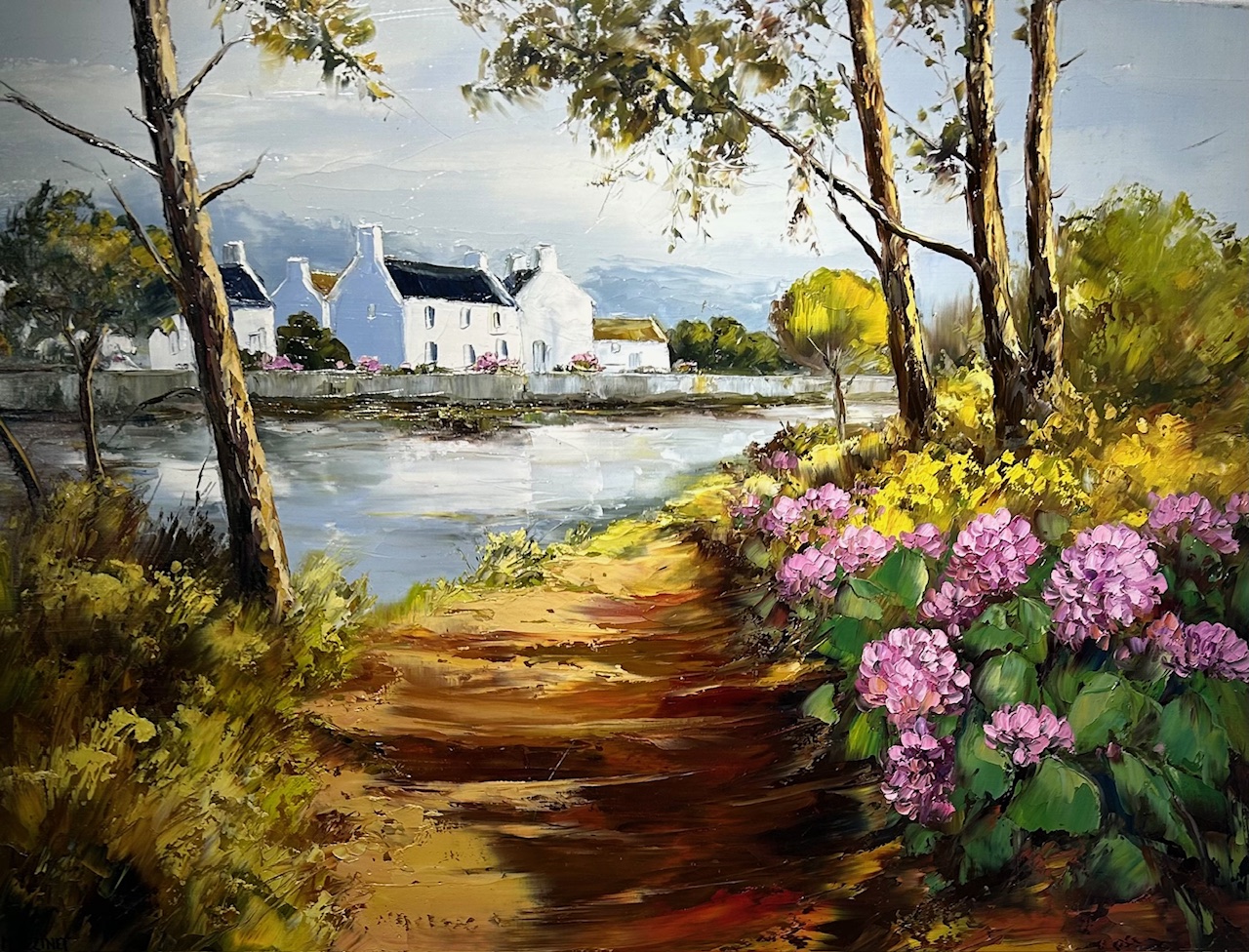 Michel Vézinet - Les hortensias fleuris 65x92 Michel Vézinet - Peinture paysage